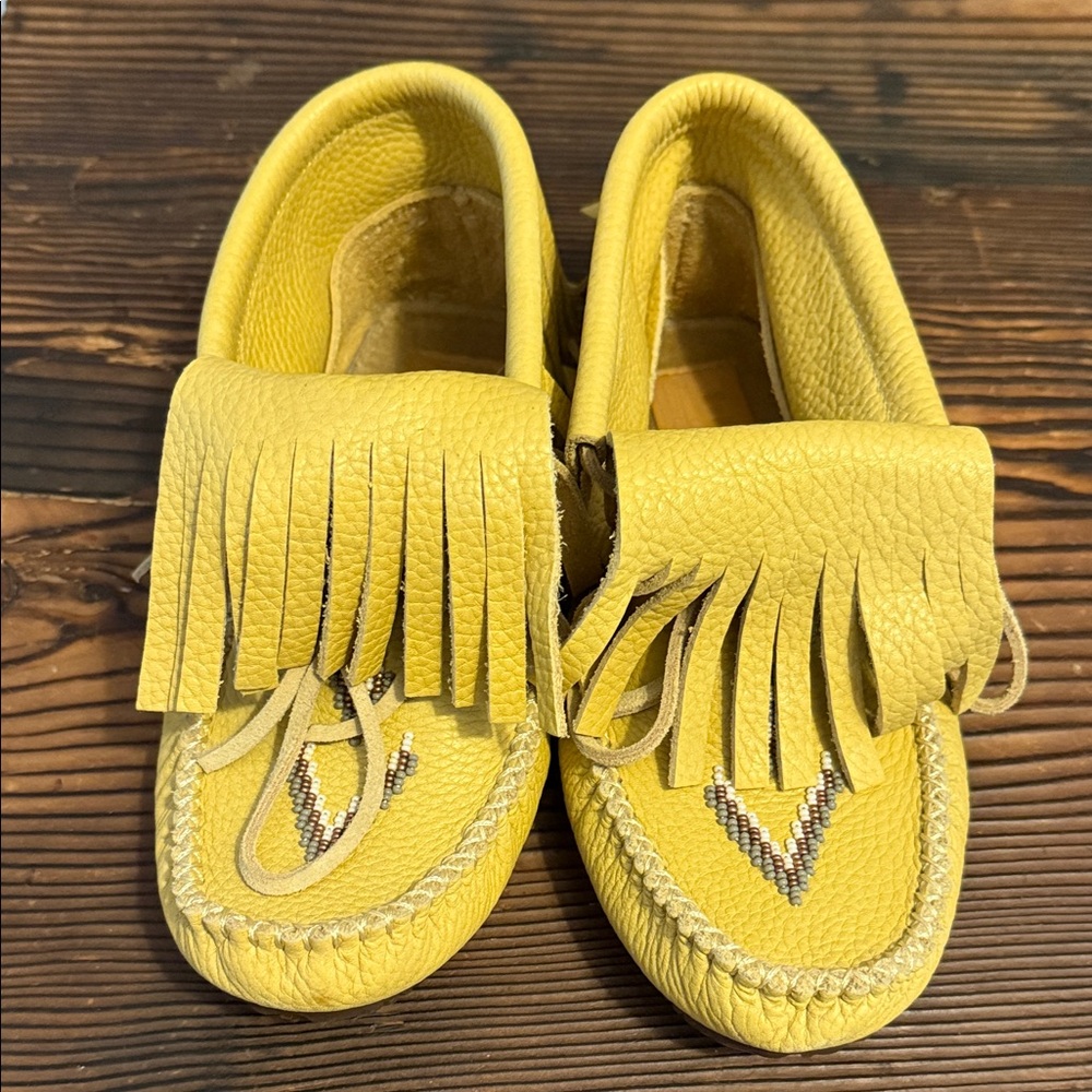 Yellow Fringe Moccasins for Women